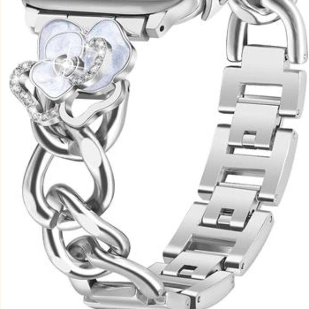 NEW Silver Floral Apple Watch band with Case - Picture 4 of 6